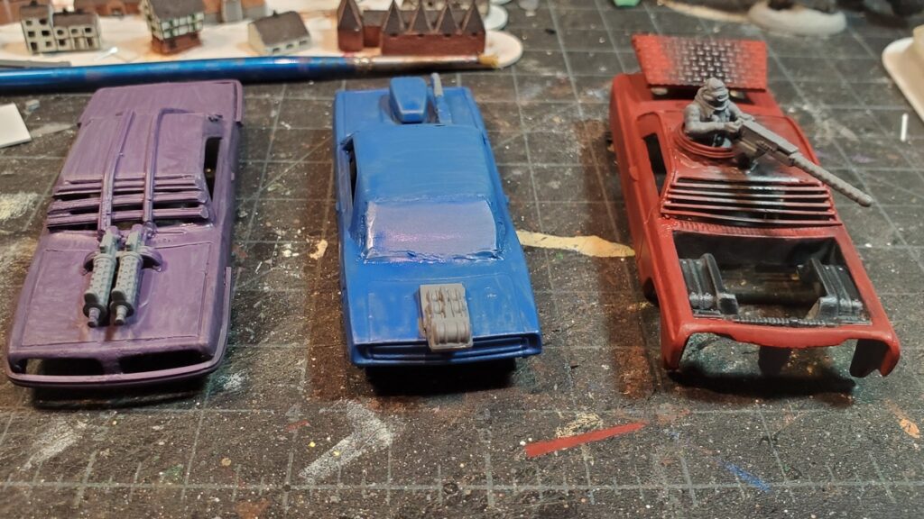 Black Car(Hazard Stripes) and Blue Car (Jade Serpent) Gaslands car