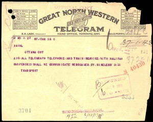 Great North Western Telegram from 1917 Great North Western Telegram from 1917