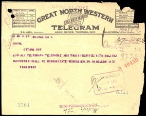 Great North Western Telegram from 1917